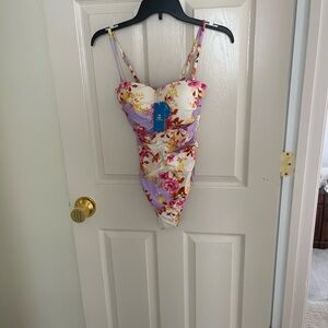 Cupshe Floral One-Piece Swimsuit in Lavender, White, Pink